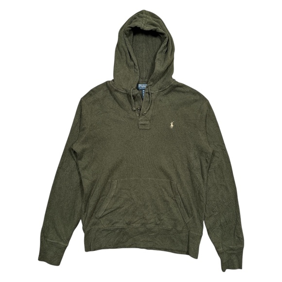 Polo Ralph Lauren Rugby Ribbed Cotton Green Hoodie Mens Medium - Picture 1 of 8